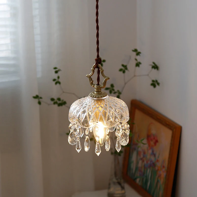 YEBMLP French Retro Glass Hanging Light Indoor LED Luxury Art Chandelier Bedroom Bar Restaurant Table Pendant Lamp With E14 Bulb
