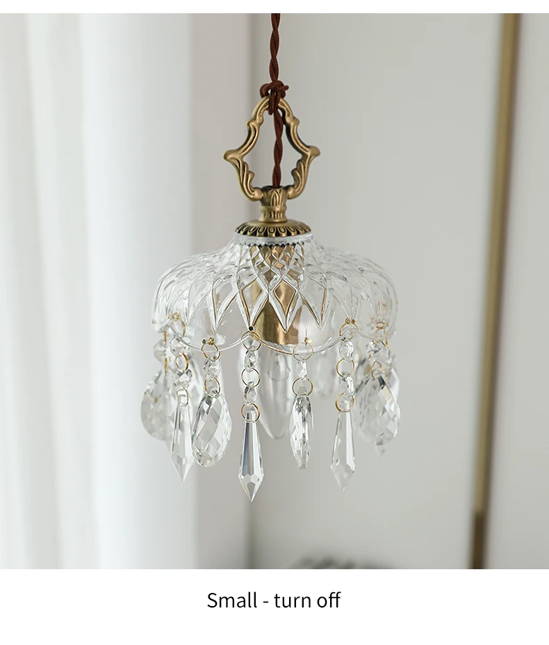 YEBMLP French Retro Glass Hanging Light Indoor LED Luxury Art Chandelier Bedroom Bar Restaurant Table Pendant Lamp With E14 Bulb