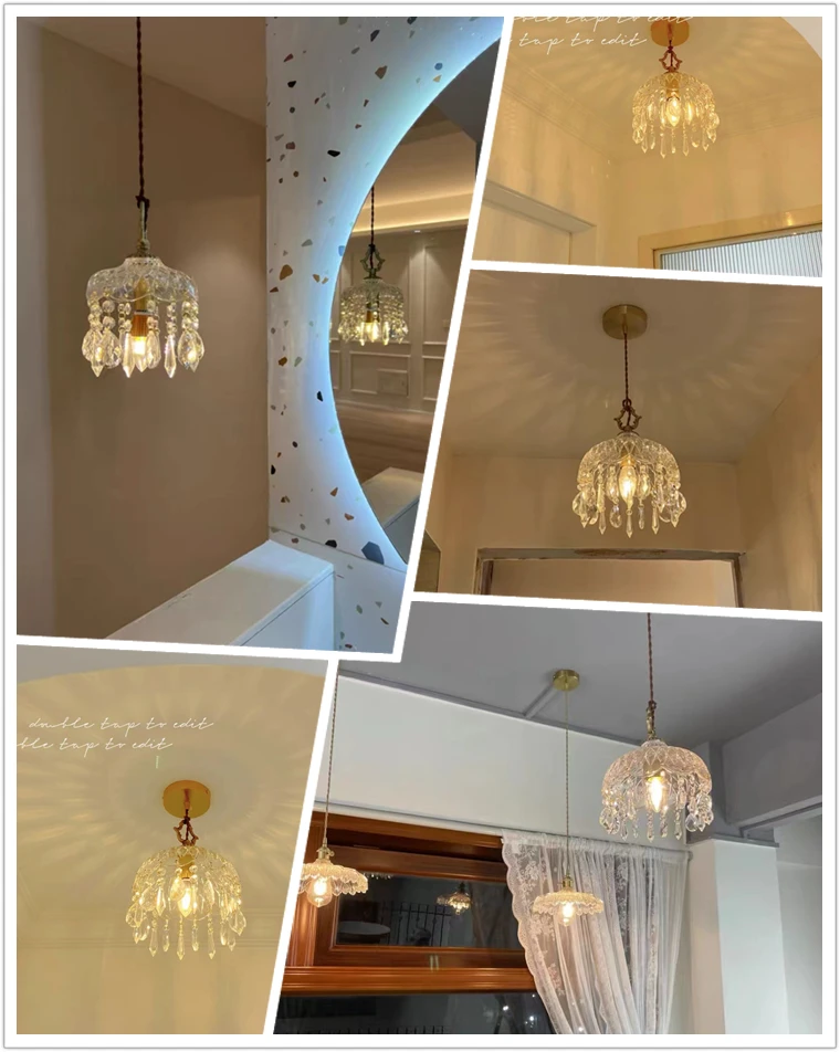 YEBMLP French Retro Glass Hanging Light Indoor LED Luxury Art Chandelier Bedroom Bar Restaurant Table Pendant Lamp With E14 Bulb