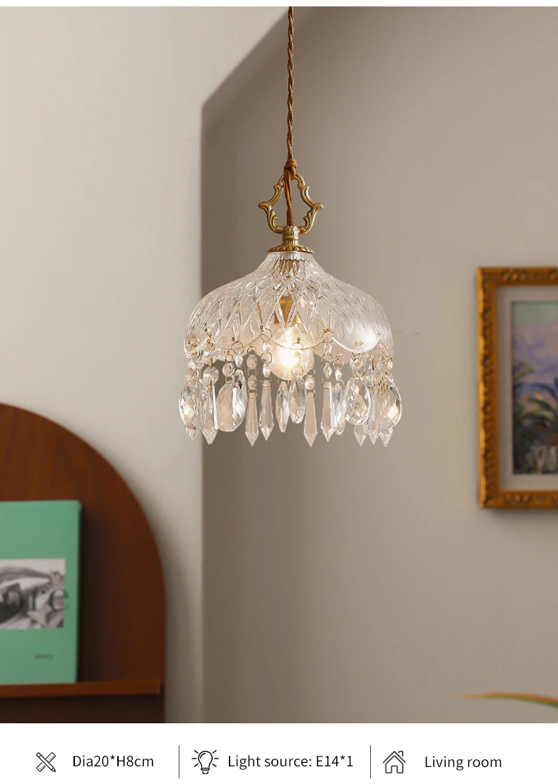 YEBMLP French Retro Glass Hanging Light Indoor LED Luxury Art Chandelier Bedroom Bar Restaurant Table Pendant Lamp With E14 Bulb
