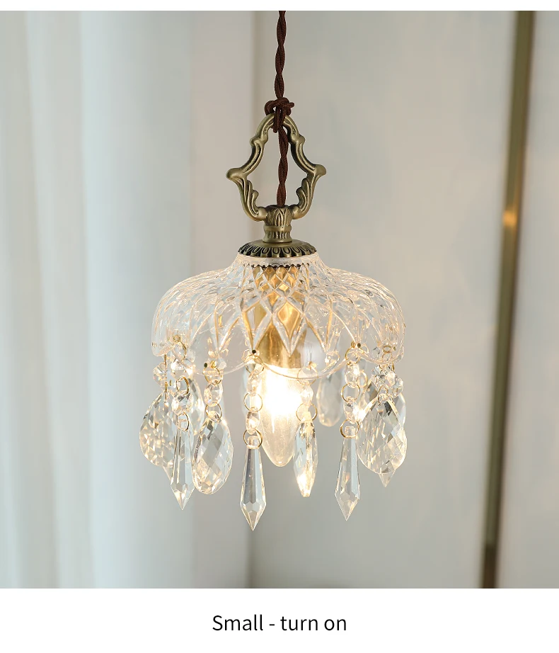 YEBMLP French Retro Glass Hanging Light Indoor LED Luxury Art Chandelier Bedroom Bar Restaurant Table Pendant Lamp With E14 Bulb