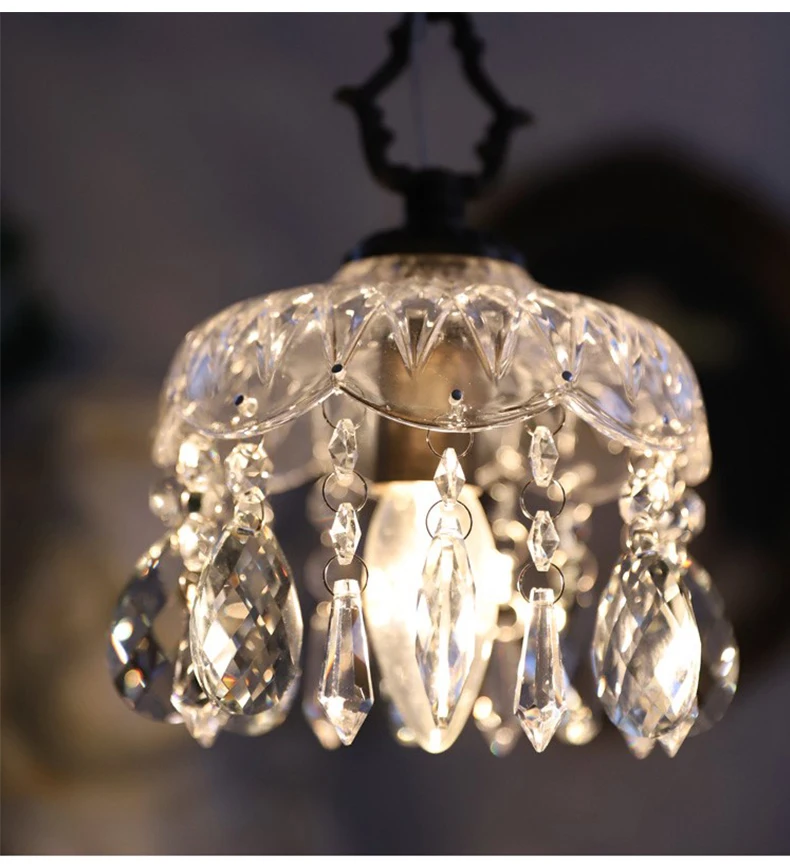 YEBMLP French Retro Glass Hanging Light Indoor LED Luxury Art Chandelier Bedroom Bar Restaurant Table Pendant Lamp With E14 Bulb