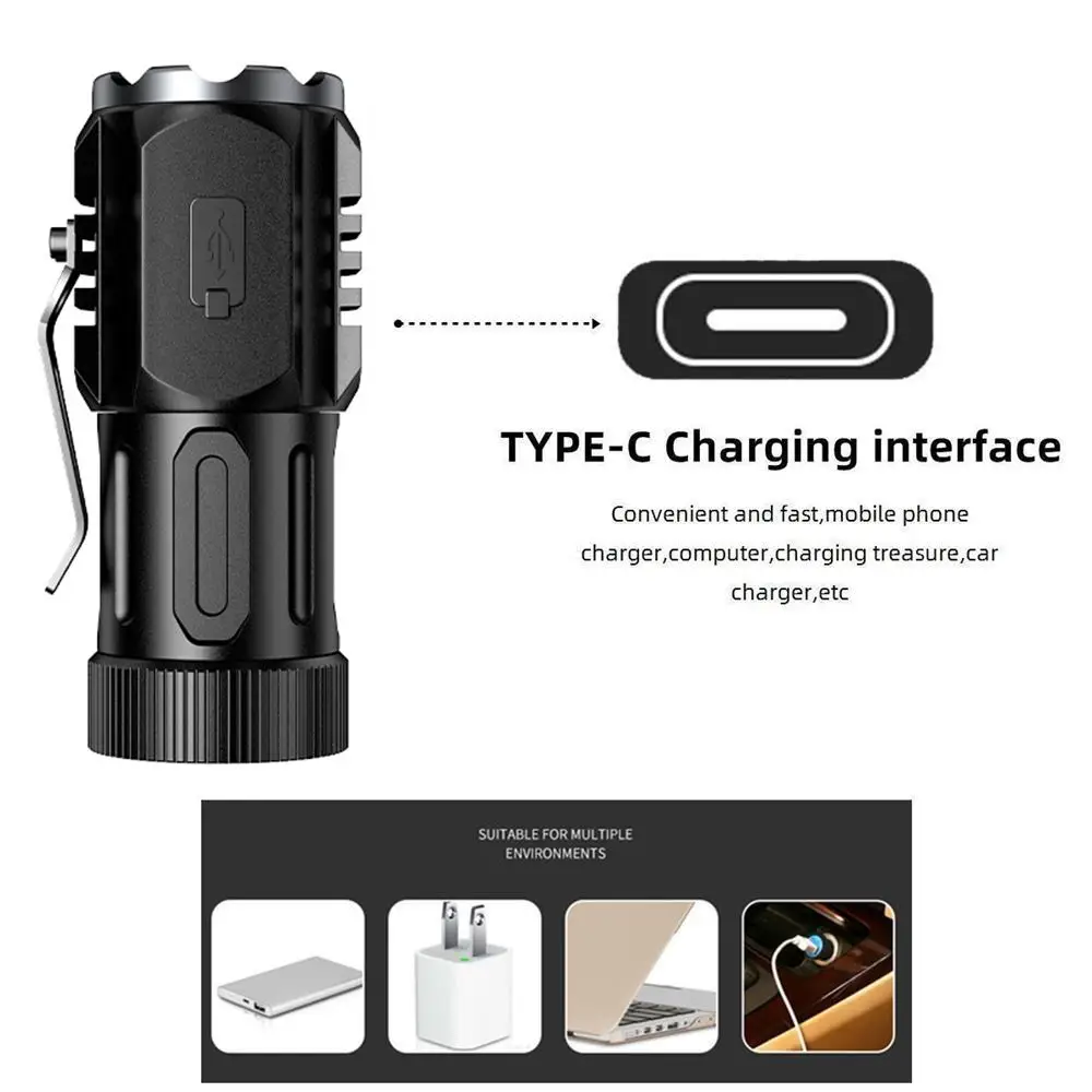 5x Led Mini Palm Small Flashlight Usb Rechargeable Portable Red Torch Home Outdoor Pocket Hiking Camping Magnet Work Car Repair
