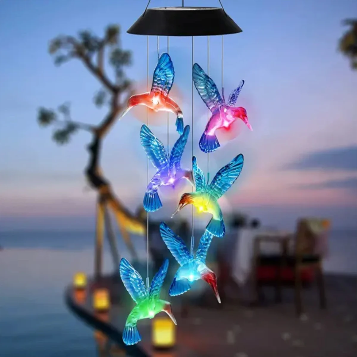 Hummingbird Solar Wind Chime Light LED Outdoor Solar Lantern Waterproof Automatic Changing Color For Home Garden Gift Christmas