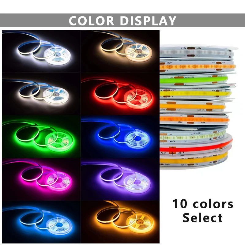 5/10m Super Bright FOB Single Color COB LED Strip Light Flexible 8MM PCB Width Neon Tape 12V 24V For Kitchen Cabinet Room Decor