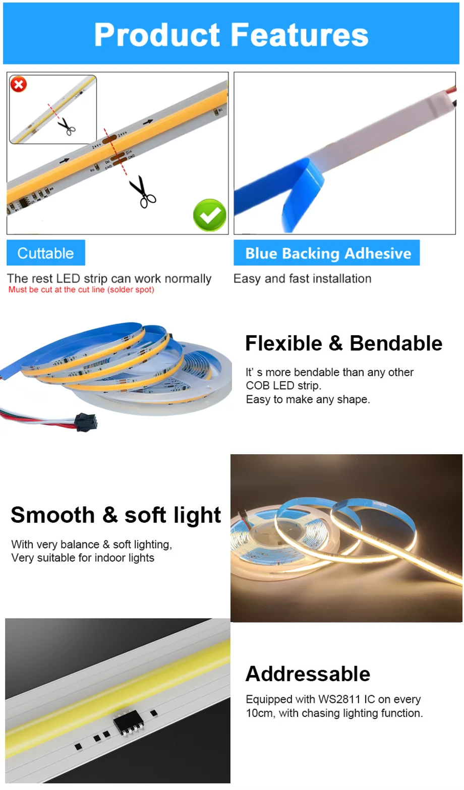 WS2811 COB Running Water Flowing LED Strip Light Horse Race Chasing Tape Wireless Remote Controller DC24V Power 20M 10M Full Set