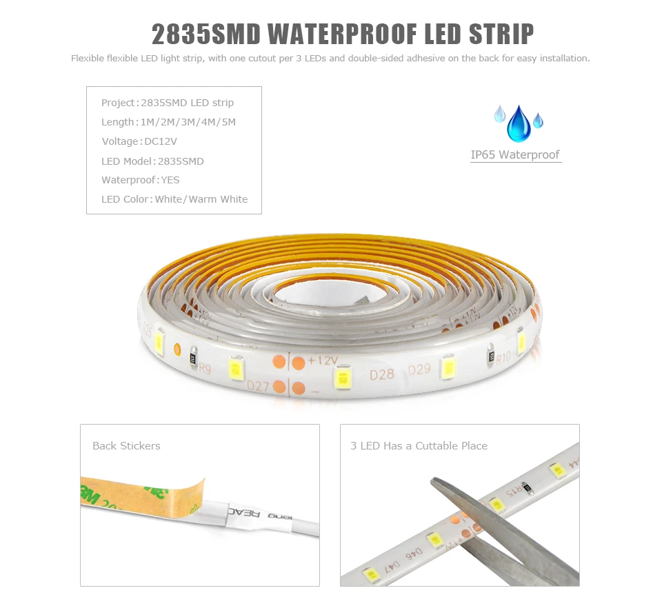 1-5m PIR Motion Sensor LED Strip Lights DC 12V Diode Tape Waterproof Auto On/Off Stairs Wardrobe Closet Kitchen Backlight Light