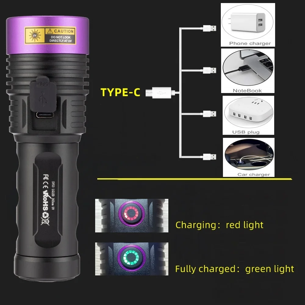 Alonefire SV53 20W 365nm High Power UV Flashlight Ultraviolet Blacklight Detector Money Pet Urine Dry Stains Bed Bug Scorpions