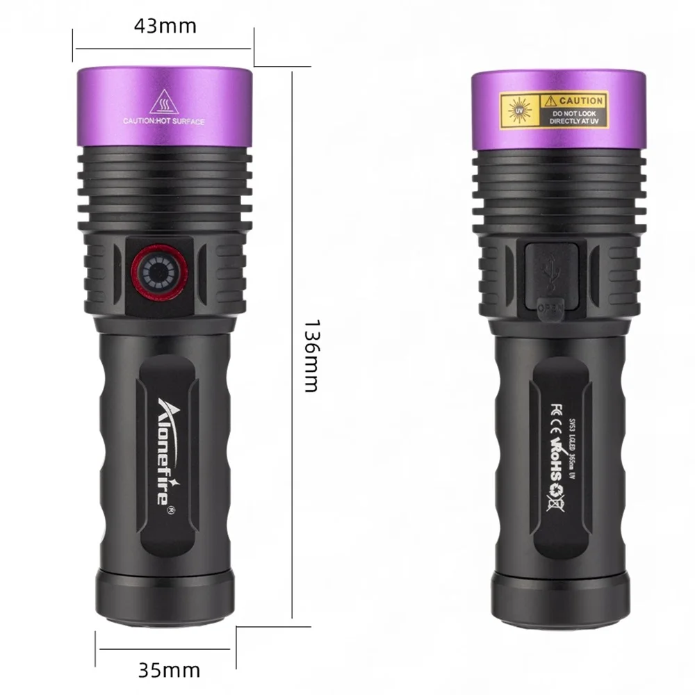 Alonefire SV53 20W 365nm High Power UV Flashlight Ultraviolet Blacklight Detector Money Pet Urine Dry Stains Bed Bug Scorpions