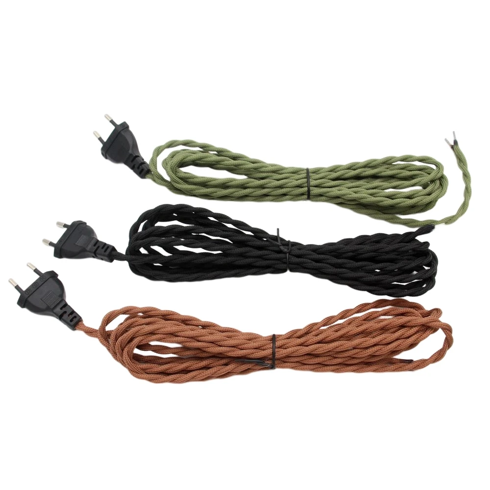 2m 3meters AC 220V-250V Vintage EU Plug Power Cords Retro Twisted Cable with Dimmer Switch
