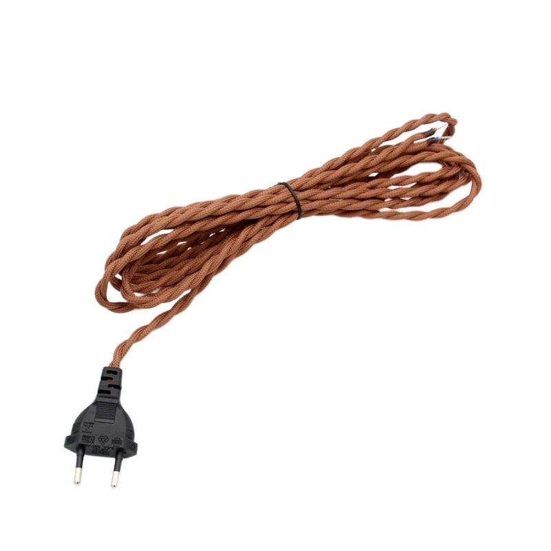 2m 3meters AC 220V-250V Vintage EU Plug Power Cords Retro Twisted Cable with Dimmer Switch
