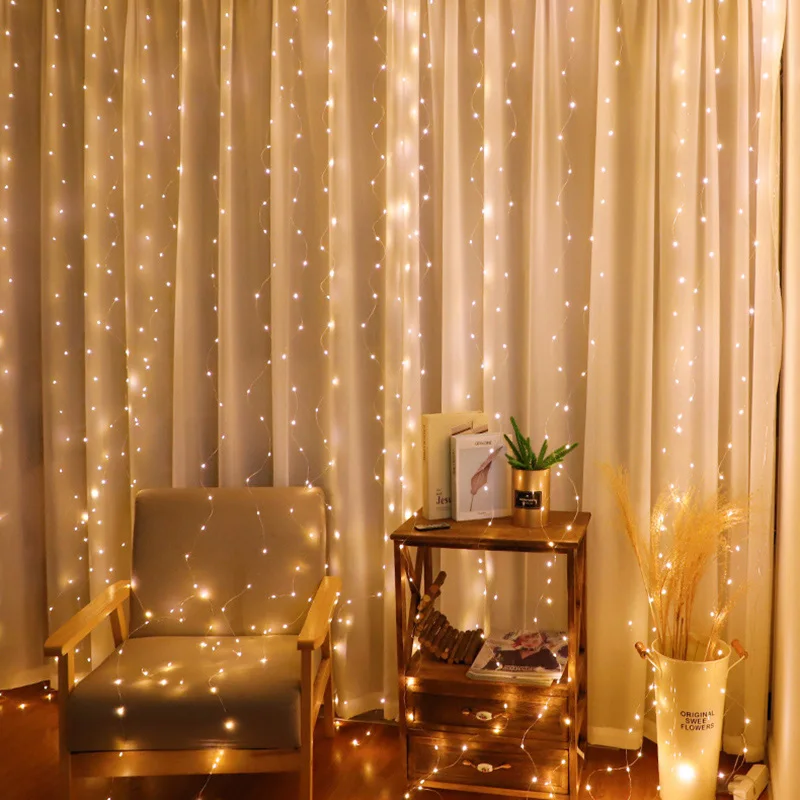 3M LED Curtain Garland Fairy String Lights Christmas Holiday Party Wedding Decoration USB Remote 8 Modes Waterfall Lighting