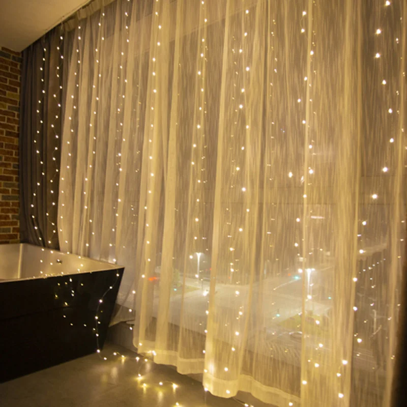3M LED Curtain Garland Fairy String Lights Christmas Holiday Party Wedding Decoration USB Remote 8 Modes Waterfall Lighting