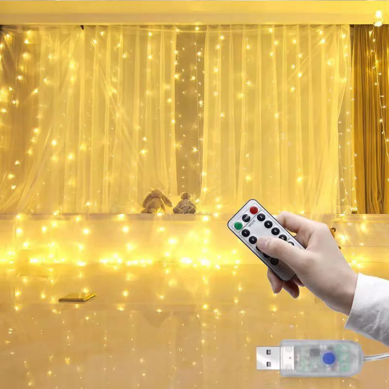 3M LED Curtain Garland Fairy String Lights Christmas Holiday Party Wedding Decoration USB Remote 8 Modes Waterfall Lighting