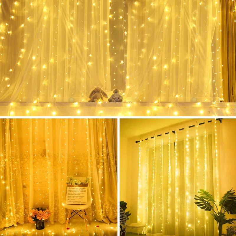3M LED Curtain Garland Fairy String Lights Christmas Holiday Party Wedding Decoration USB Remote 8 Modes Waterfall Lighting