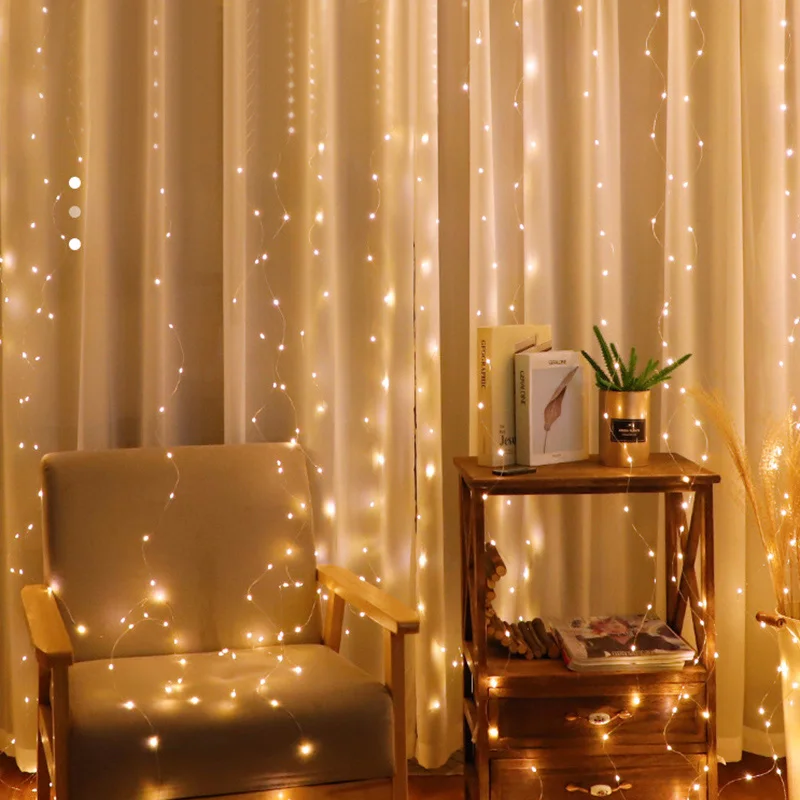 3M LED Curtain Garland Fairy String Lights Christmas Holiday Party Wedding Decoration USB Remote 8 Modes Waterfall Lighting
