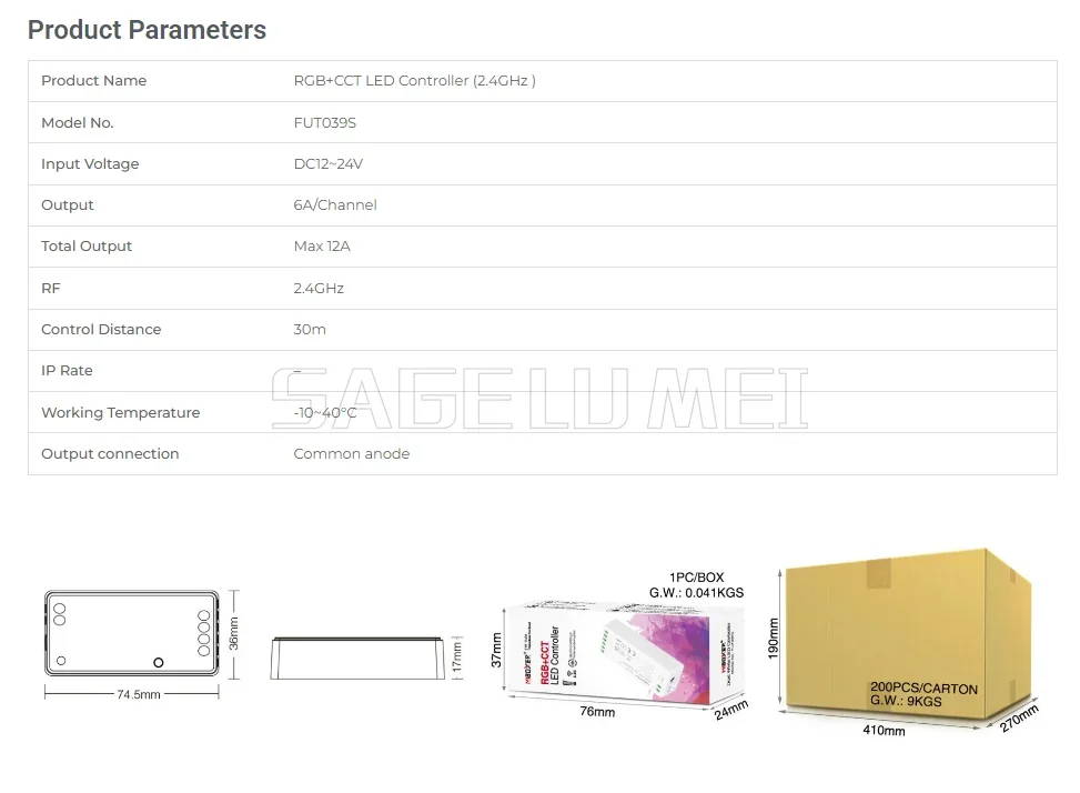 Miboxer 2.4GHz FUT035S FUT036S FUT037S FUT038S FUT039S LED Controller Dimmer For Single/Dual Color RGB+CCT RGB RGBW Strip Light