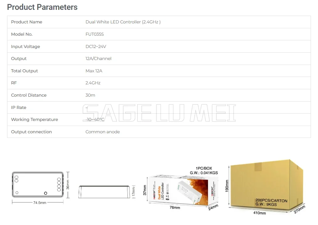 Miboxer 2.4GHz FUT035S FUT036S FUT037S FUT038S FUT039S LED Controller Dimmer For Single/Dual Color RGB+CCT RGB RGBW Strip Light