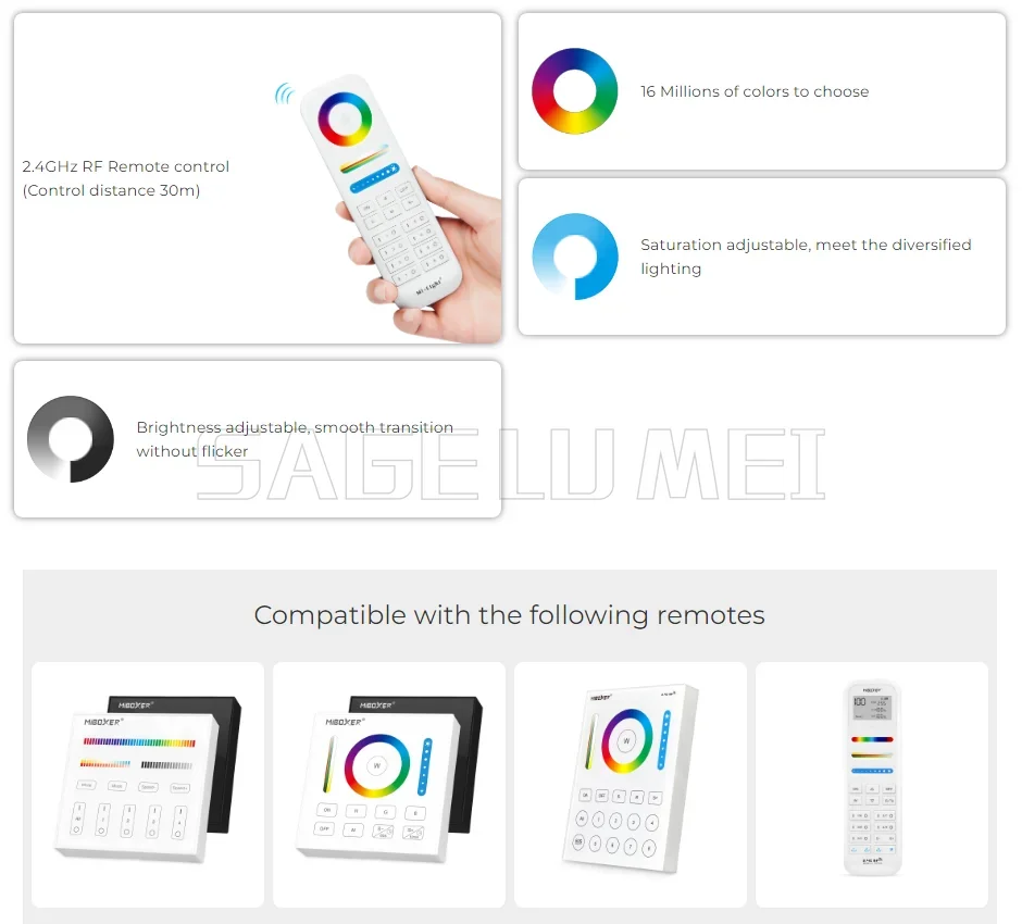 Miboxer 2.4GHz FUT035S FUT036S FUT037S FUT038S FUT039S LED Controller Dimmer For Single/Dual Color RGB+CCT RGB RGBW Strip Light