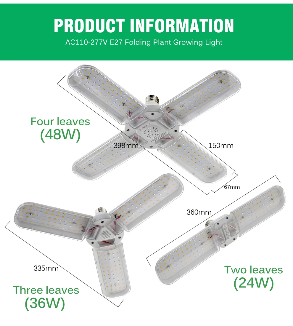 24W 36W 48W Foldable LED Grow Light Full Spectrum E27 Plant Growing Light Phytolamp Bulb For Indoor Plants Flower Seedling