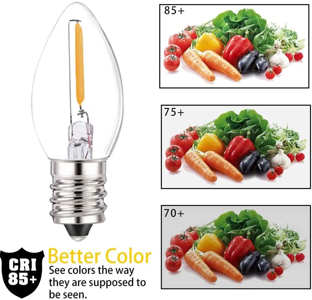Genixgreen C7 LED Night Light Bulb 0.5W Dimmable E12 E14 Base Warm White 2700K Chandelier Salt Lamp Replacement Mini Candle Bulb