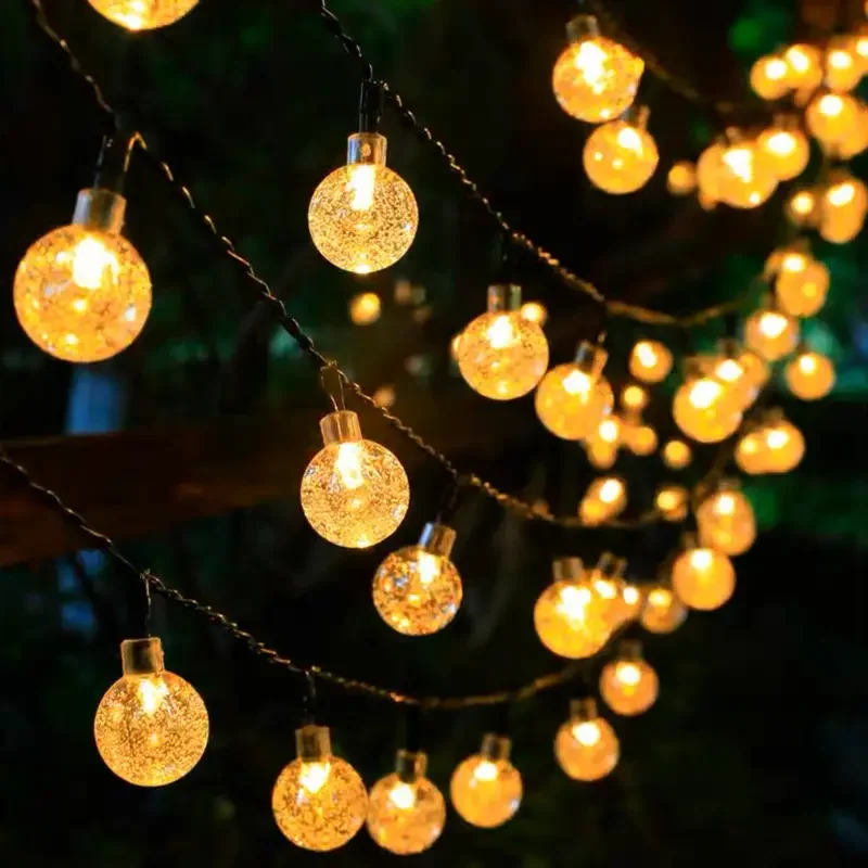 1 Pack 39FT IP65 Crystal Globe Solar String Lights 100 LED 8 Lighting Modes Solar Outdoor Lights For Halloween Christmas Party