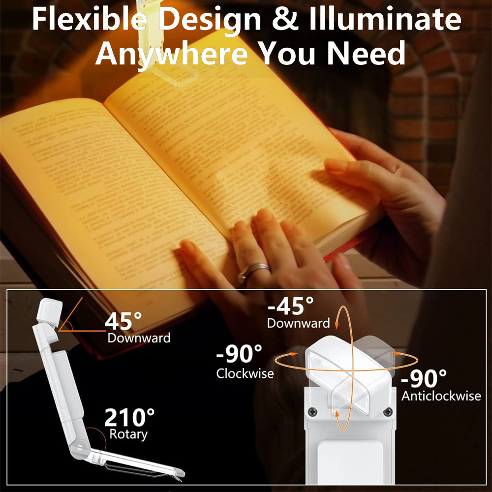 Book Light with Timer USB Rechargeable 3 Colors & 5 Brightness Reading Light Clip-on Read Lamp Bookmark Night Light Book Lamp
