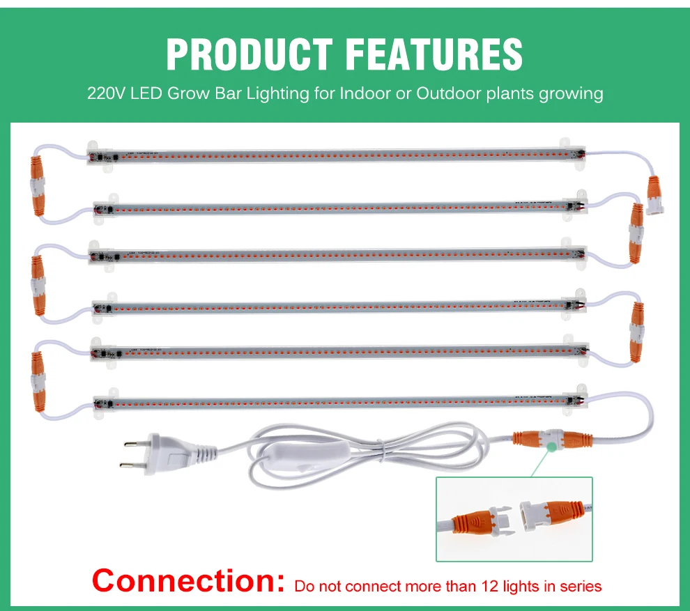Grow Light 220V Full Spectrum LED Bar Light for Plants 50cm Phyto Lamp for Plant Veg Flowers Greenhouse Tent 4000K 380-780nm