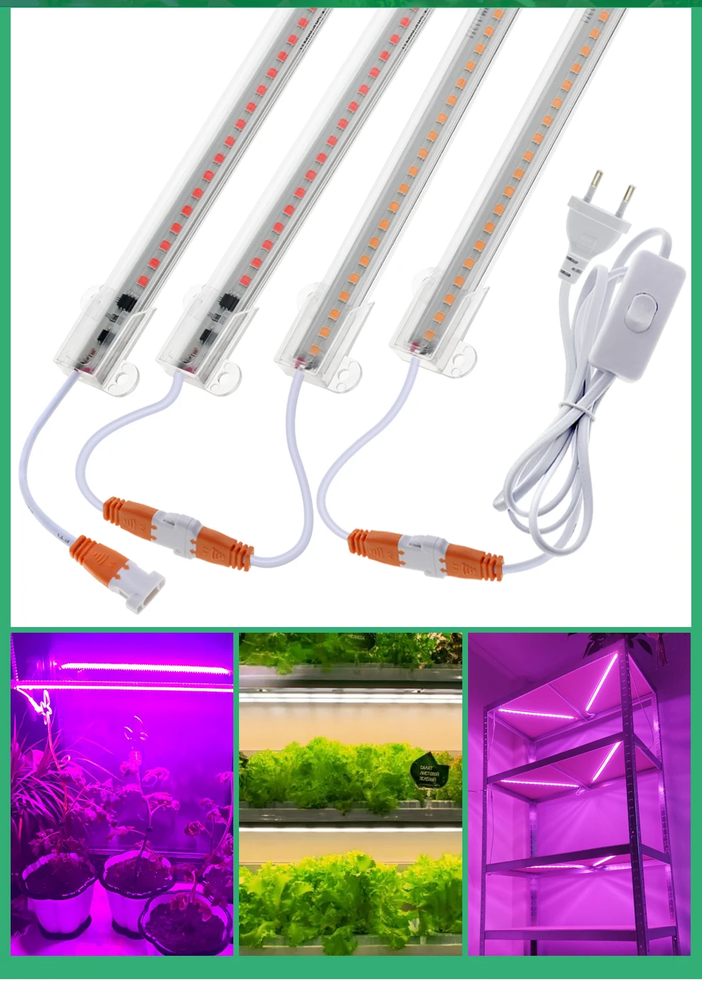 Grow Light 220V Full Spectrum LED Bar Light for Plants 50cm Phyto Lamp for Plant Veg Flowers Greenhouse Tent 4000K 380-780nm