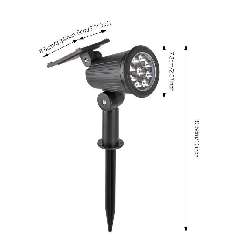 9 LEDs Solar Spotlights, Outdoor Waterproof, Spot Lights, Brightness Adjustable for Garden Backyard Driveway Patio Decor