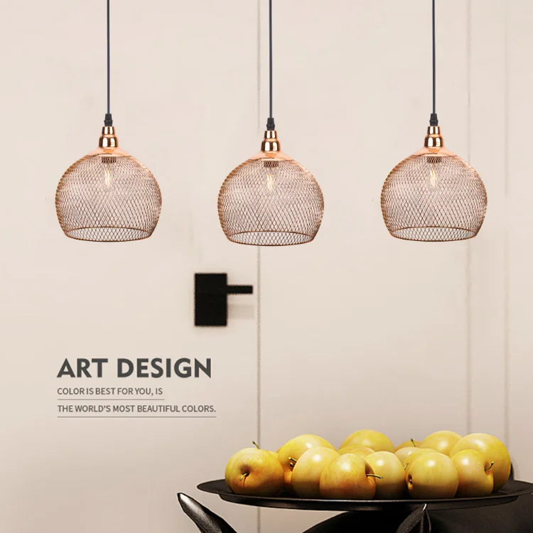 Modern Simple Light Fixture Nordic Restaurant Bar Lighting Living Room Walkway Retro Rose Gold Bird Cage Creative Chandelier