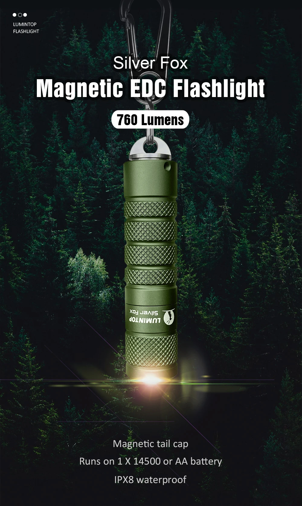 EDC LED Lantern Keychain Flashlight Powerful Magnetic Tail Torch Outdoor Camping Light Lamp Tent Flash Lighting Silver Fox