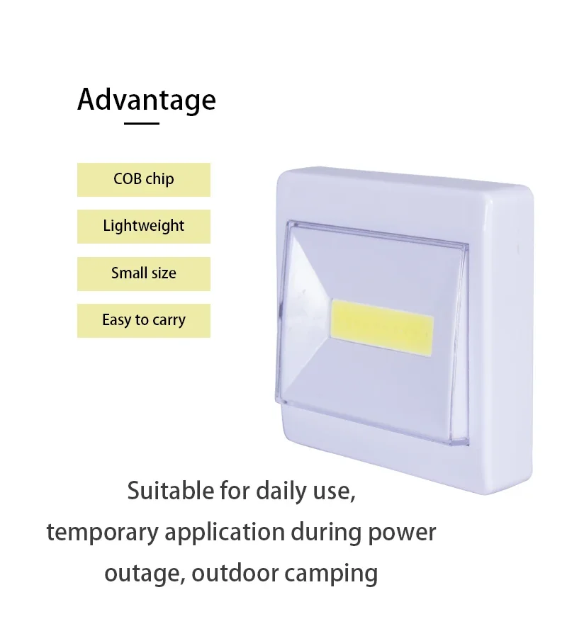 2 Pcs COB LED Night Lights AAA Battery Wall Light Operated with Switch Magic Tape for Cabinet lights Garage Corridor lamp