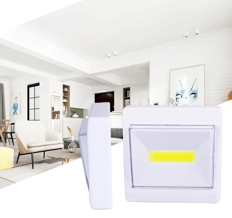 2 Pcs COB LED Night Lights AAA Battery Wall Light Operated with Switch Magic Tape for Cabinet lights Garage Corridor lamp
