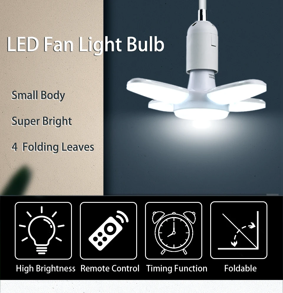 28W Foldable LED Bulb E27 Fan Blade LED Lamp AC 220V 110V Bombilla Lampada Spotlight for Home Ceiling Panel Room Garage Lighting