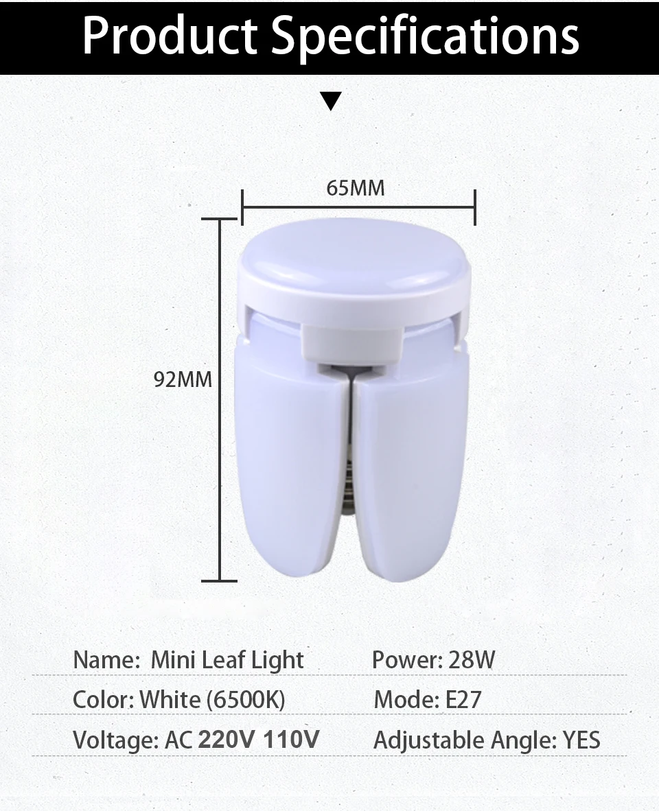 28W Foldable LED Bulb E27 Fan Blade LED Lamp AC 220V 110V Bombilla Lampada Spotlight for Home Ceiling Panel Room Garage Lighting