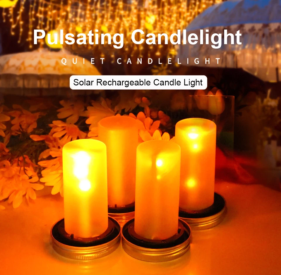1PCS Solar LED Mason Jar Lit Light Torch Flame Warm LED Garden Outdoor Solar Bottle Lamp Candle Lantern Christmas Decoration
