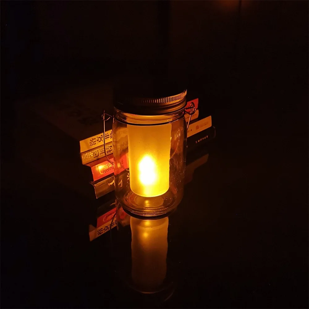 1PCS Solar LED Mason Jar Lit Light Torch Flame Warm LED Garden Outdoor Solar Bottle Lamp Candle Lantern Christmas Decoration