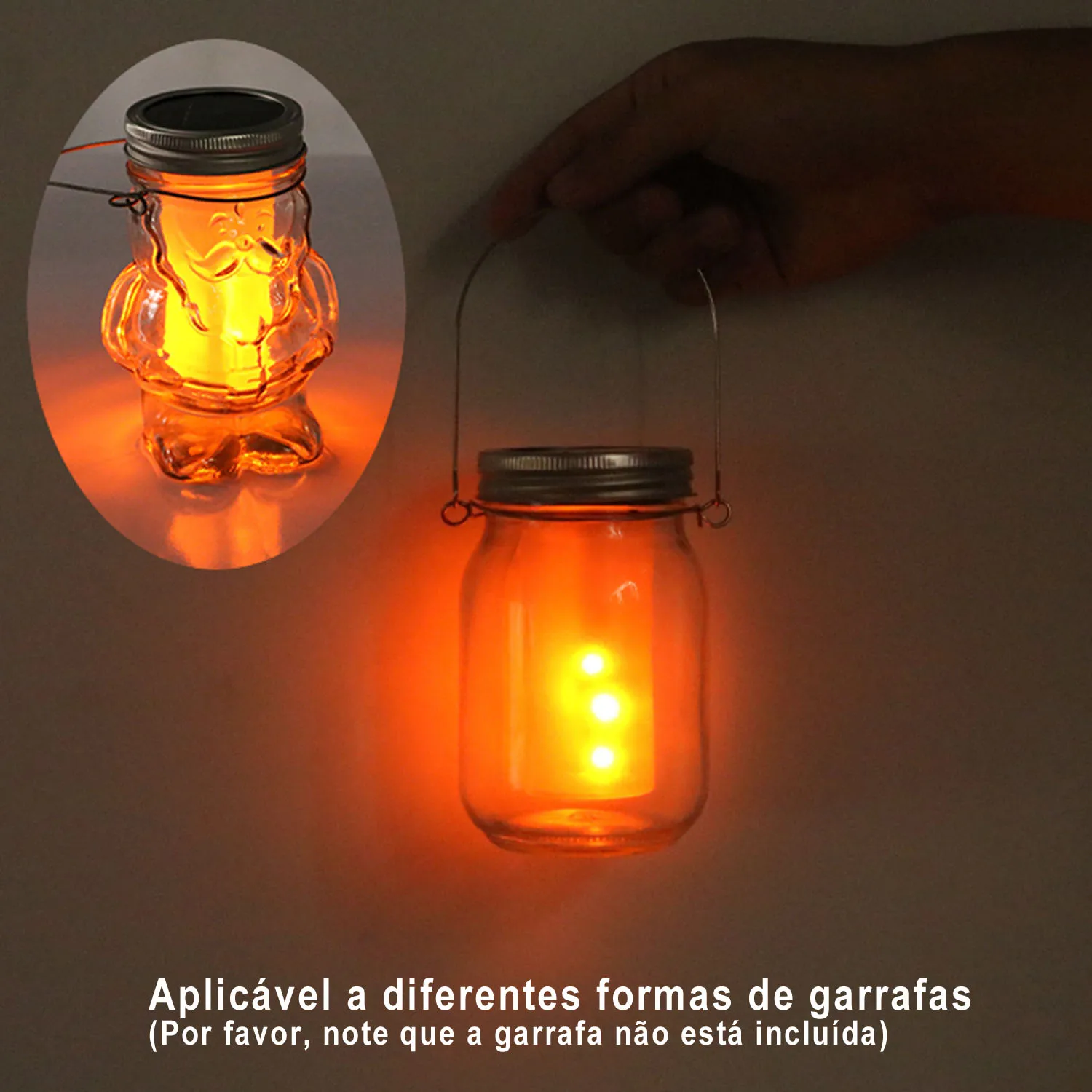 1PCS Solar LED Mason Jar Lit Light Torch Flame Warm LED Garden Outdoor Solar Bottle Lamp Candle Lantern Christmas Decoration
