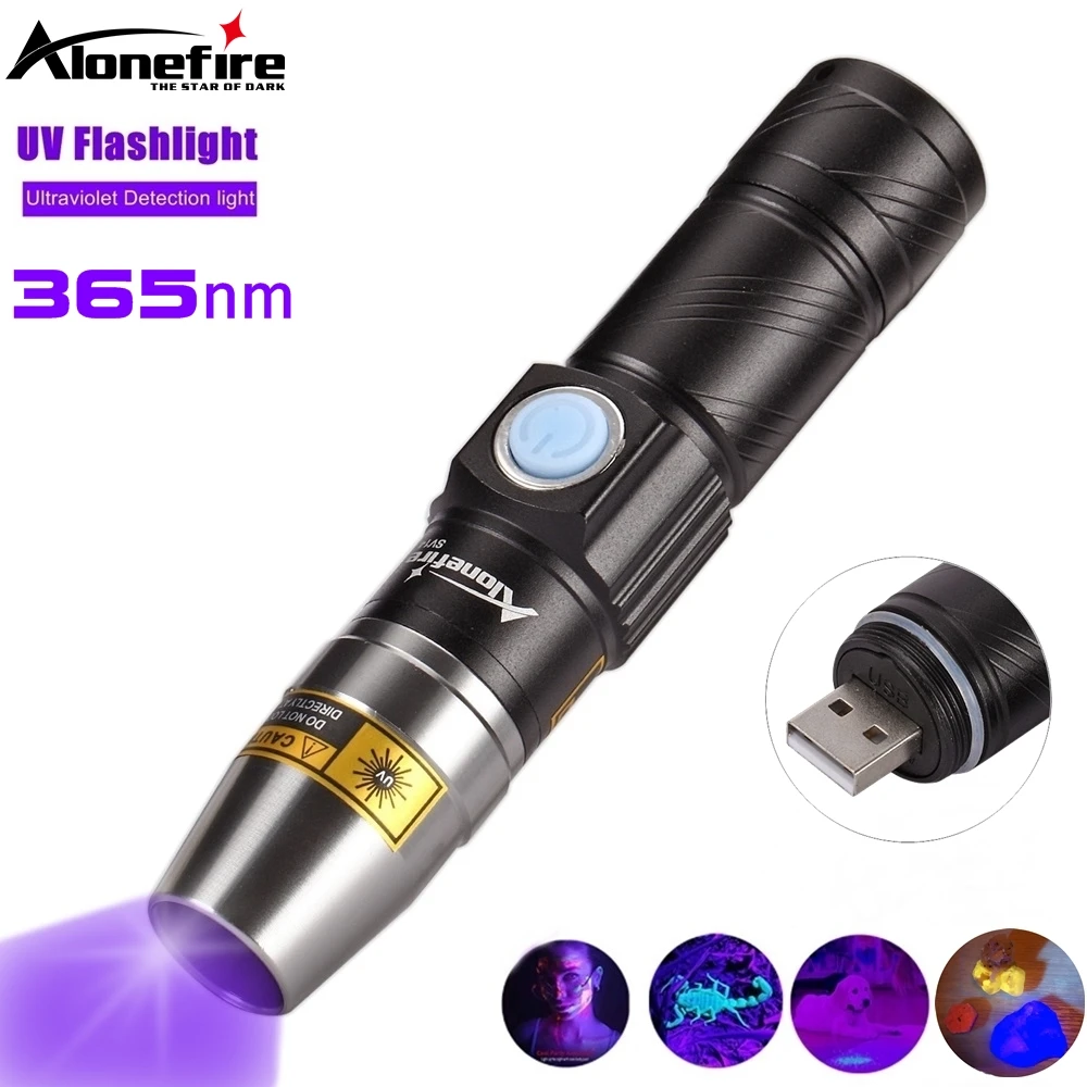 365nm UV Flashlight USB Rechargeable Money Pet Urine Ore Cat Tinea Leakage Scorpion Fluorescent Invisible Ink Marker Check Light