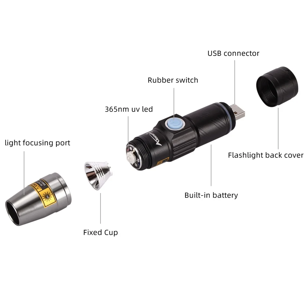 365nm UV Flashlight USB Rechargeable Money Pet Urine Ore Cat Tinea Leakage Scorpion Fluorescent Invisible Ink Marker Check Light