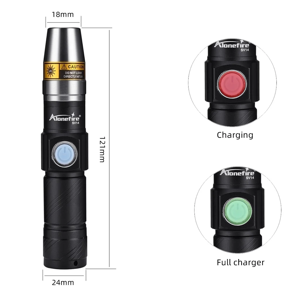 365nm UV Flashlight USB Rechargeable Money Pet Urine Ore Cat Tinea Leakage Scorpion Fluorescent Invisible Ink Marker Check Light