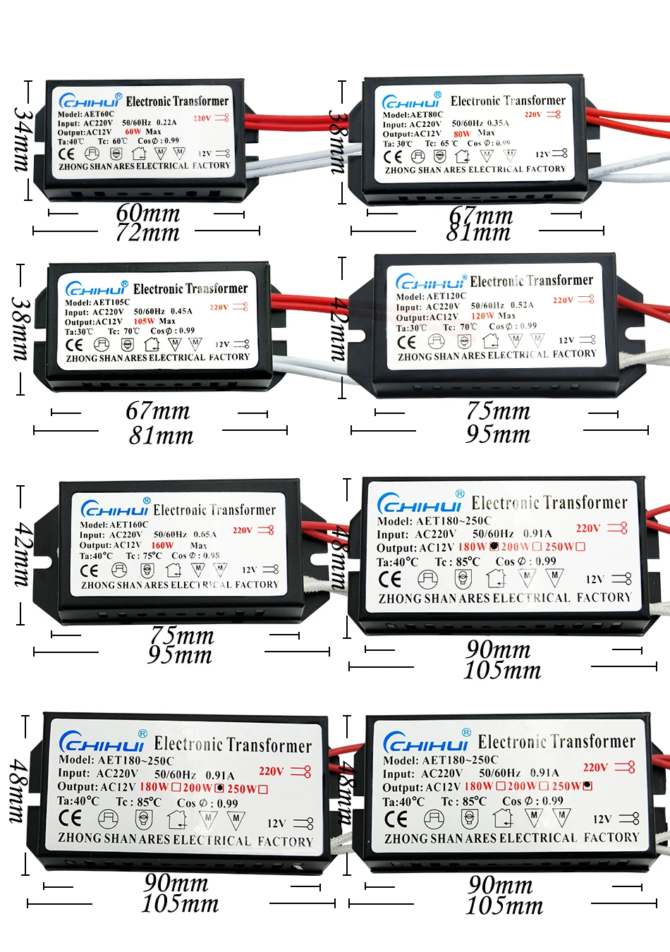 AC220V to 12V Electronic Transformer 60W 80W 105W 120W 160W 180W 200W 250W For Halogen Lamp & Crystal Lamp G4 Light Beads
