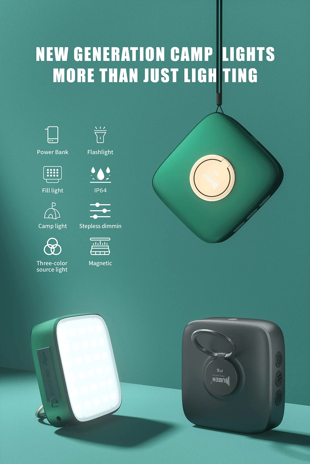WUBEN F5 Multifunctional Camping Light 500 Lumens IP64 Type-C Charging Mobile Power Bank Outdoor Camping Tent Lights