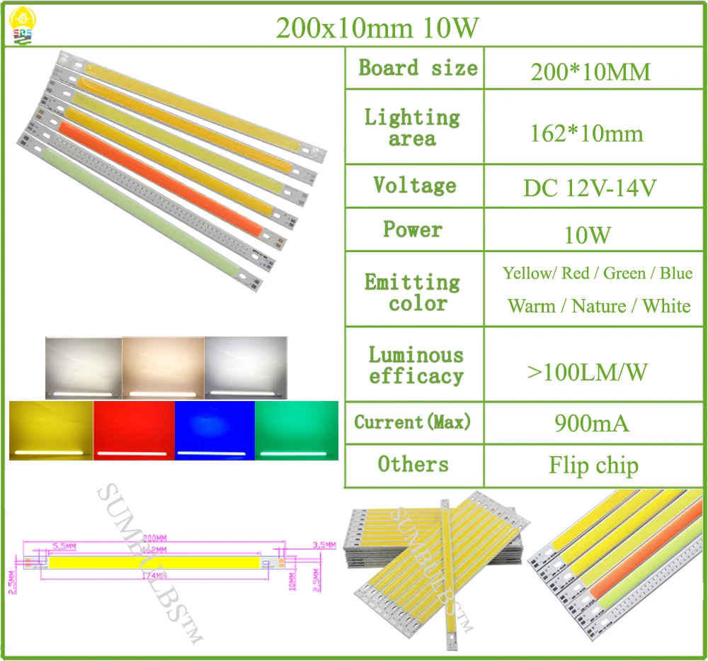 DC 12V All Size COB LED Strip Panel Light 2W-300W Module Bar Bulb for DIY Night Stage Effect Lamp