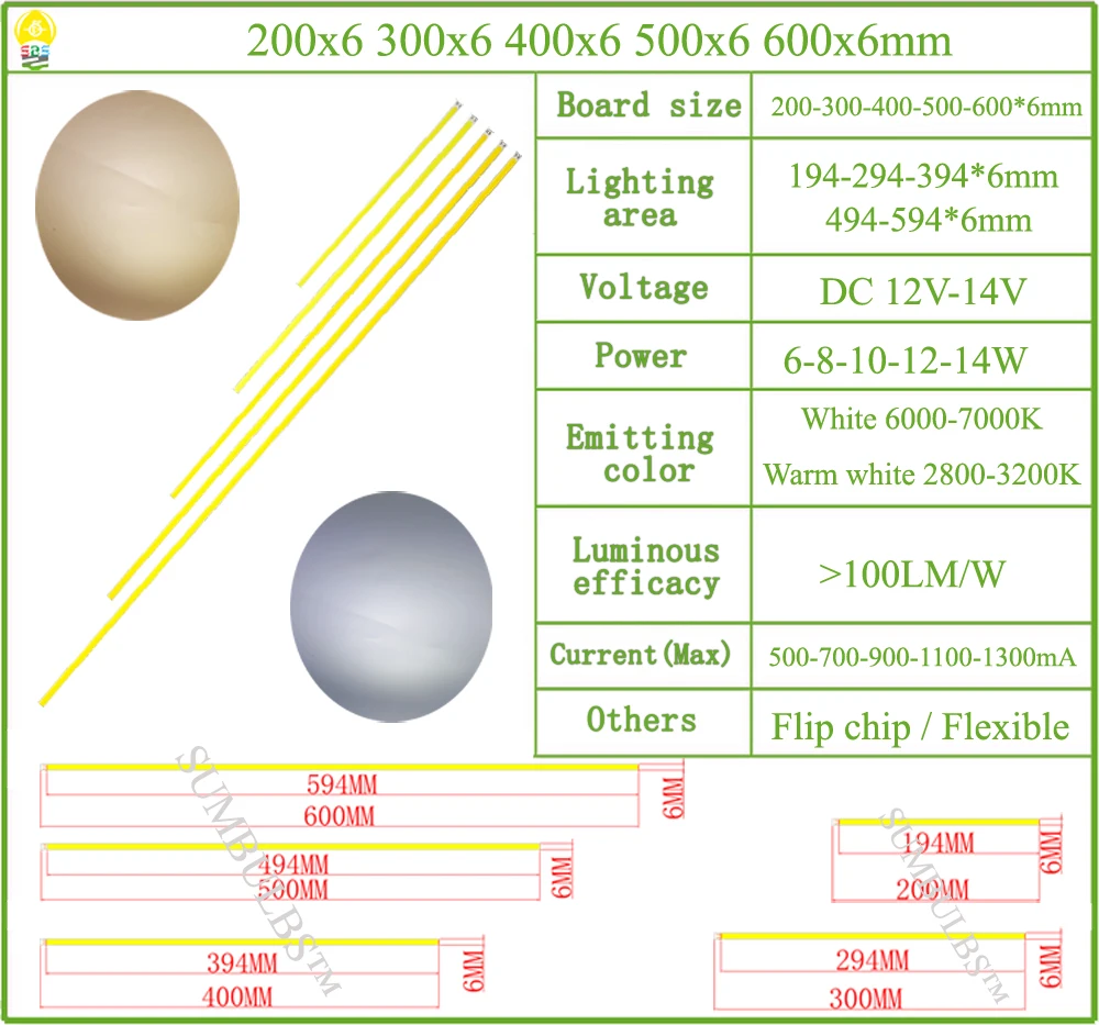 DC 12V All Size COB LED Strip Panel Light 2W-300W Module Bar Bulb for DIY Night Stage Effect Lamp