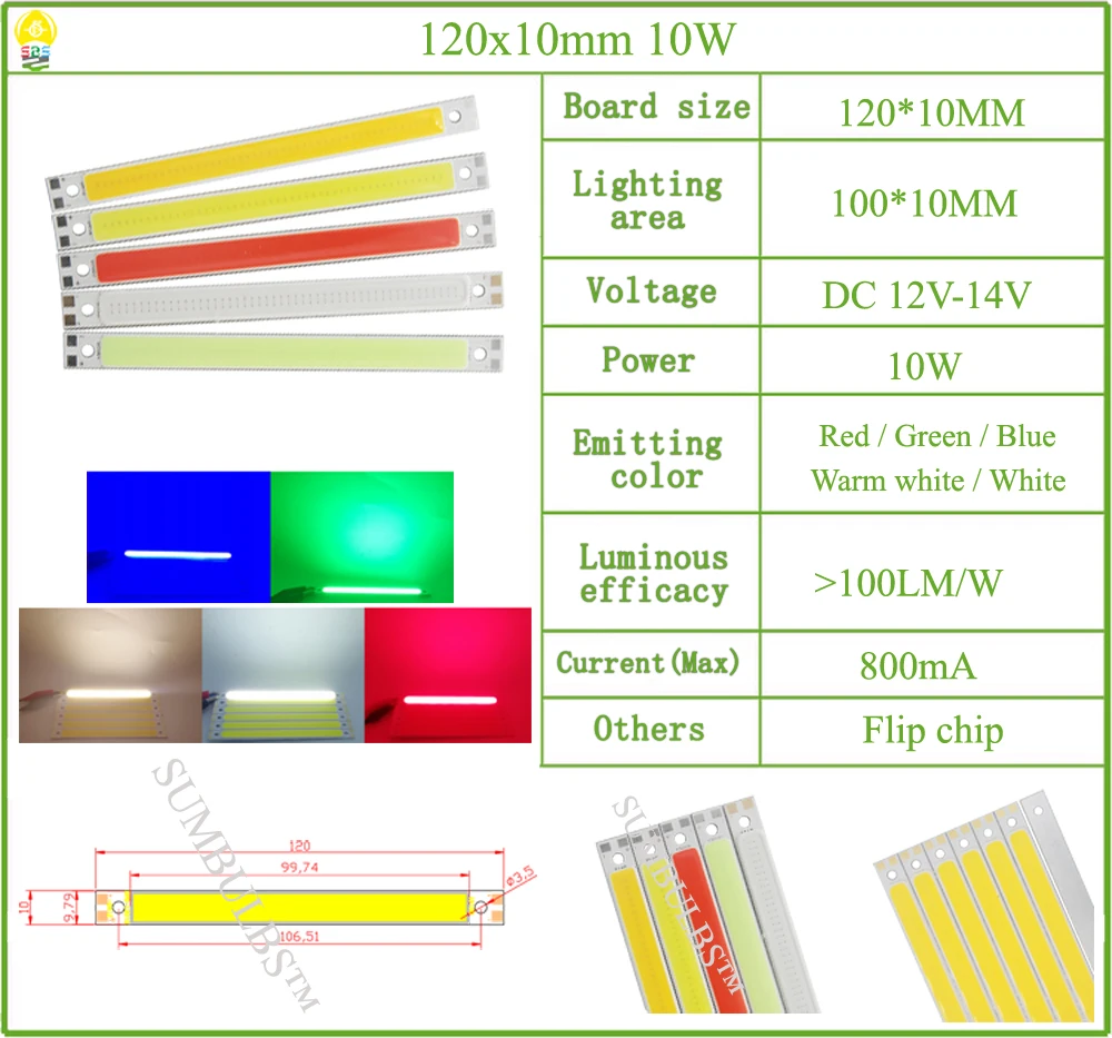 DC 12V All Size COB LED Strip Panel Light 2W-300W Module Bar Bulb for DIY Night Stage Effect Lamp