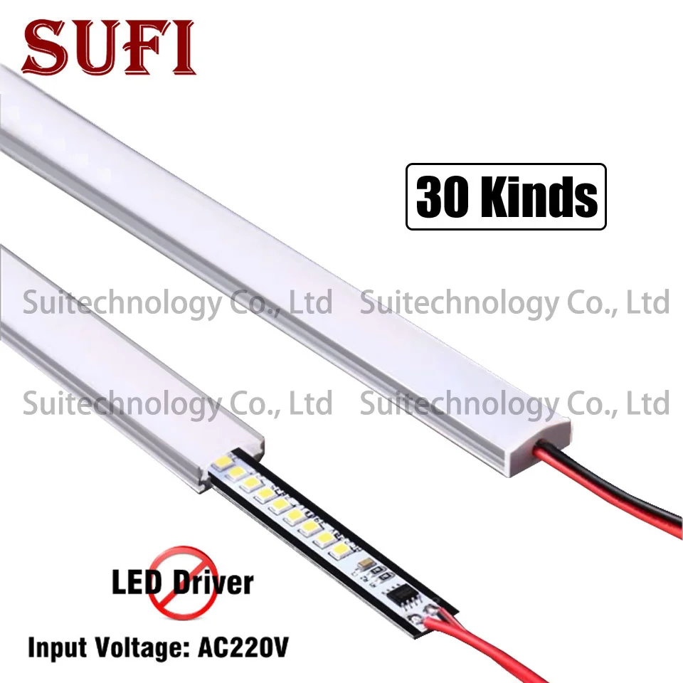 2pcs 20cm 30cm 40cm 50cm LED Hard Rigid Strip Bar Light AC220V Aluminium Shell Kitchen Under Cabinet Lamp Room