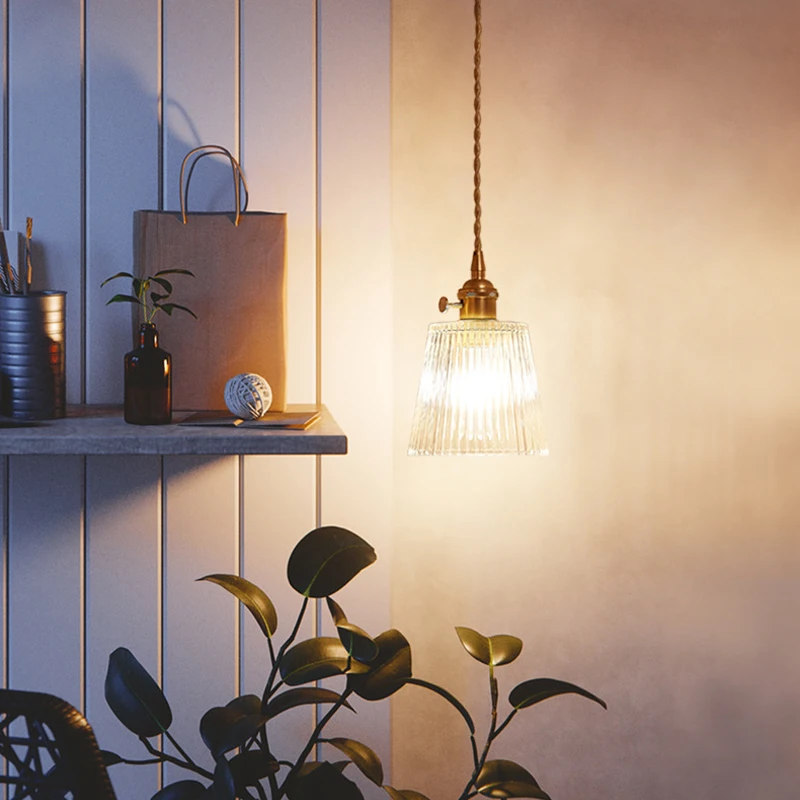 Vintage Noridc Stripe Glass Pendant Lamp Dining Room Kitchen Retro Pendant Lights Bedroom Bedside Decor Hanging Light