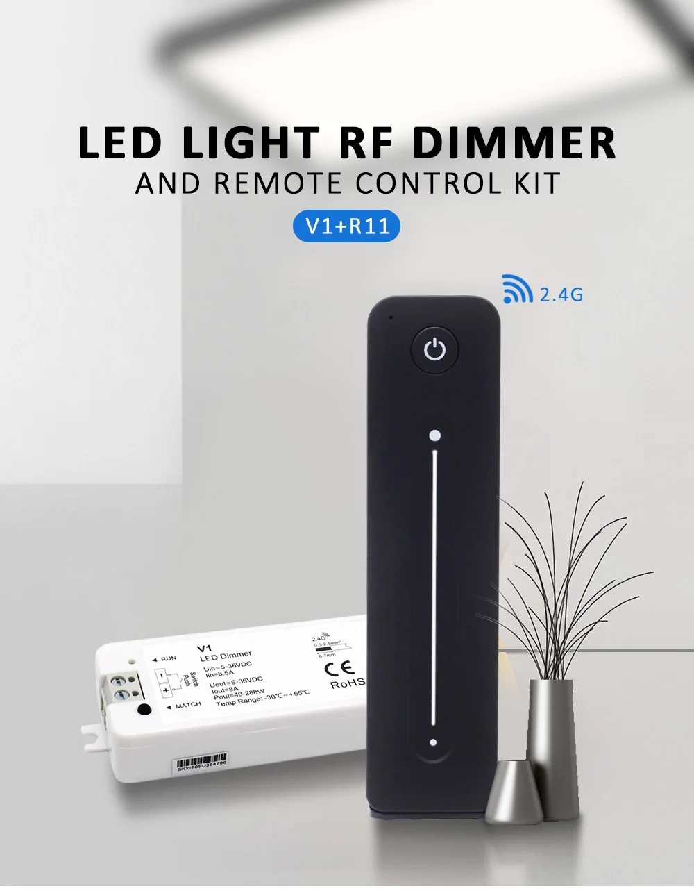 LED Dimmer 12V 5V 24V 36V 8A PWM Wireless RF Switch with 2.4G Brightness Adjustment Touch Remote for Single Color LED Strip V1
